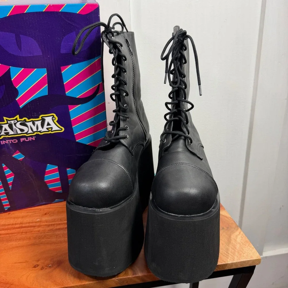 Funtasma Monster-10 Black Matte Platform Boots Lace Up Side Zip Men's S 8-9